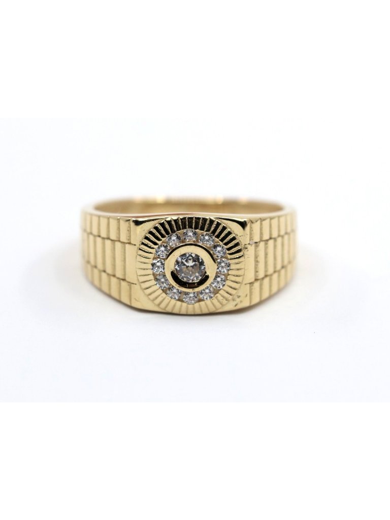Unique 14k Karat Solid Yellow Gold Designer Rolex Style Mens Cz Ring  Size 9